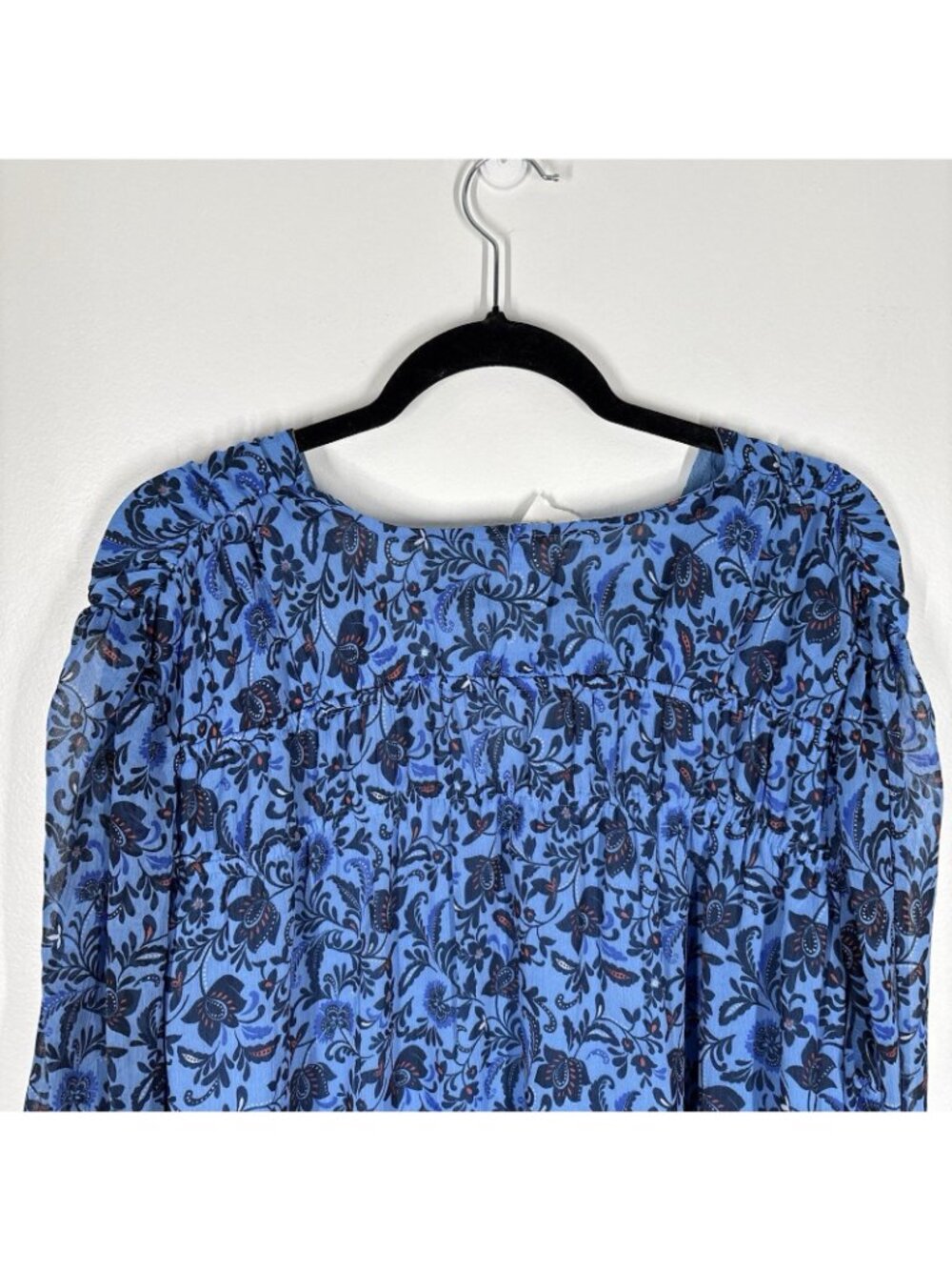 Old Navy Womn XXL Blue Floral Boho Peasant Chiffon Smocked Poet Swing Blouse NWT - Picture 11 of 11